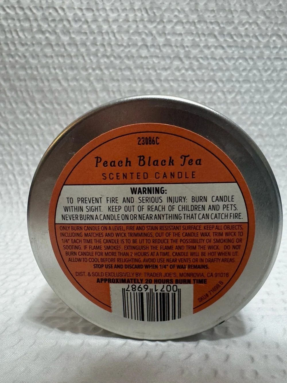 Peach Black Tea Scented Candle - Silver Tin, Peach